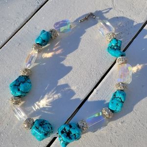 Stunning Beachy Glam Faux Turquoise & Sparkly Bauble Necklace ~ Wow!
